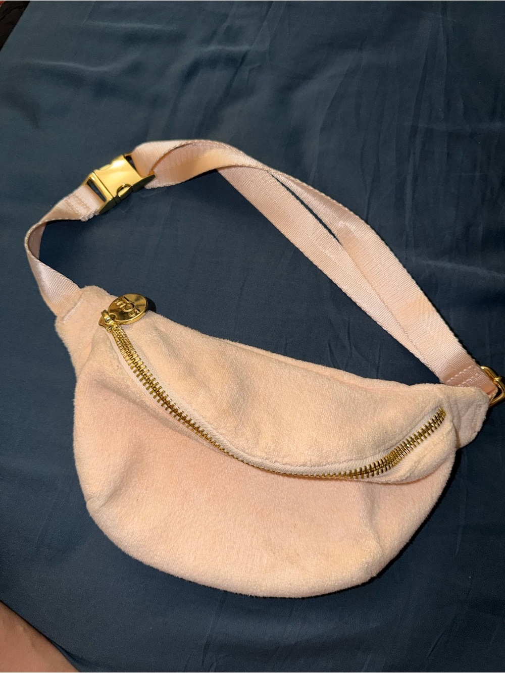 Stoney Clover Lane Peach Suede Crossbody Belt Bag with Gold Hardware
